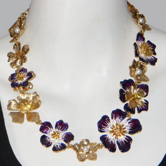 Oscar de la Renta Hand Painted Flower Necklace
